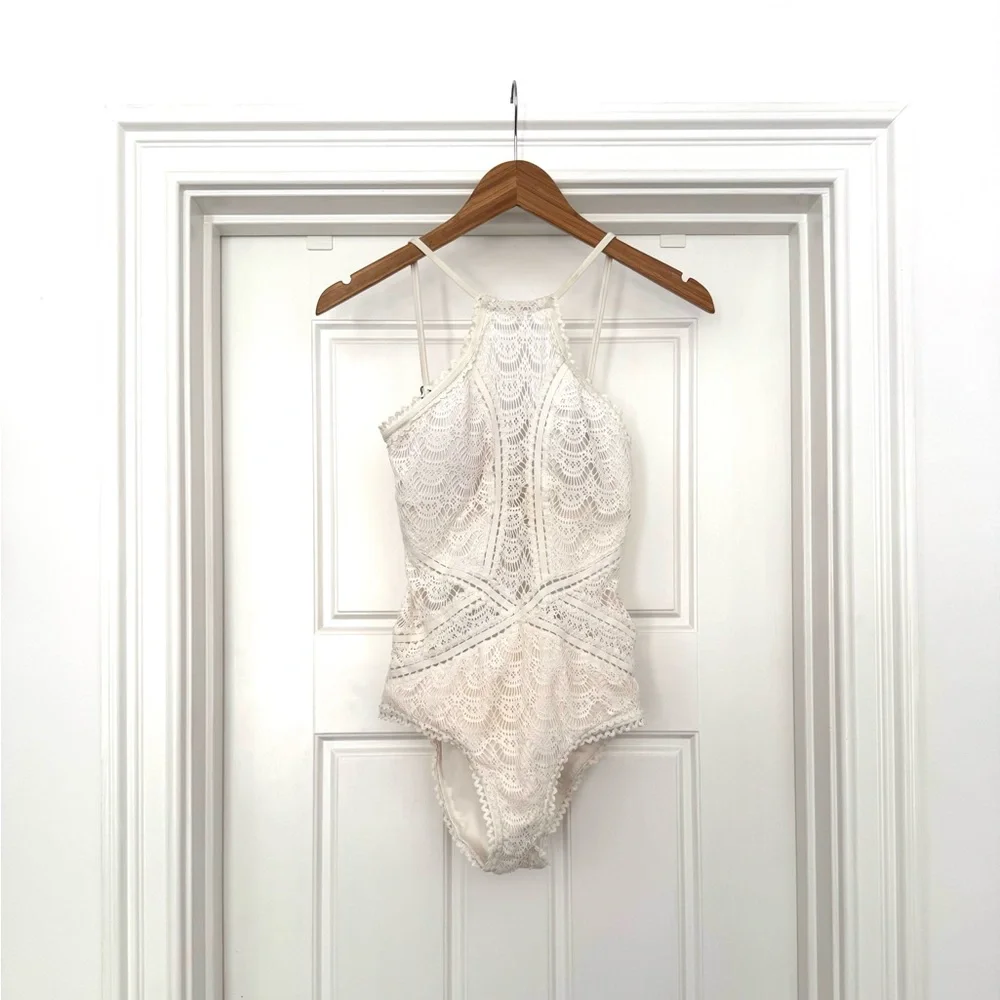 BECCA White Lace Halter One-Piece Swimsuit - Picture 3 of 3